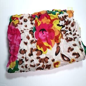 Lucky & Coco Scarf NWT Floral Animal Print Semi Sheer White Brown Pink Green